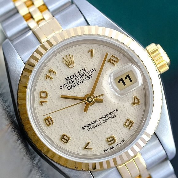 ROLEX LADIES DATEJUST WATCH 69173 GOLD & STEEL BEIGE DIAL FLUTED BEZEL 26MM main image 8